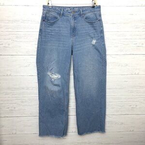 Old Navy Sky High Wide Leg Jeans Distressed Frayed Hems size 10 length 29"
